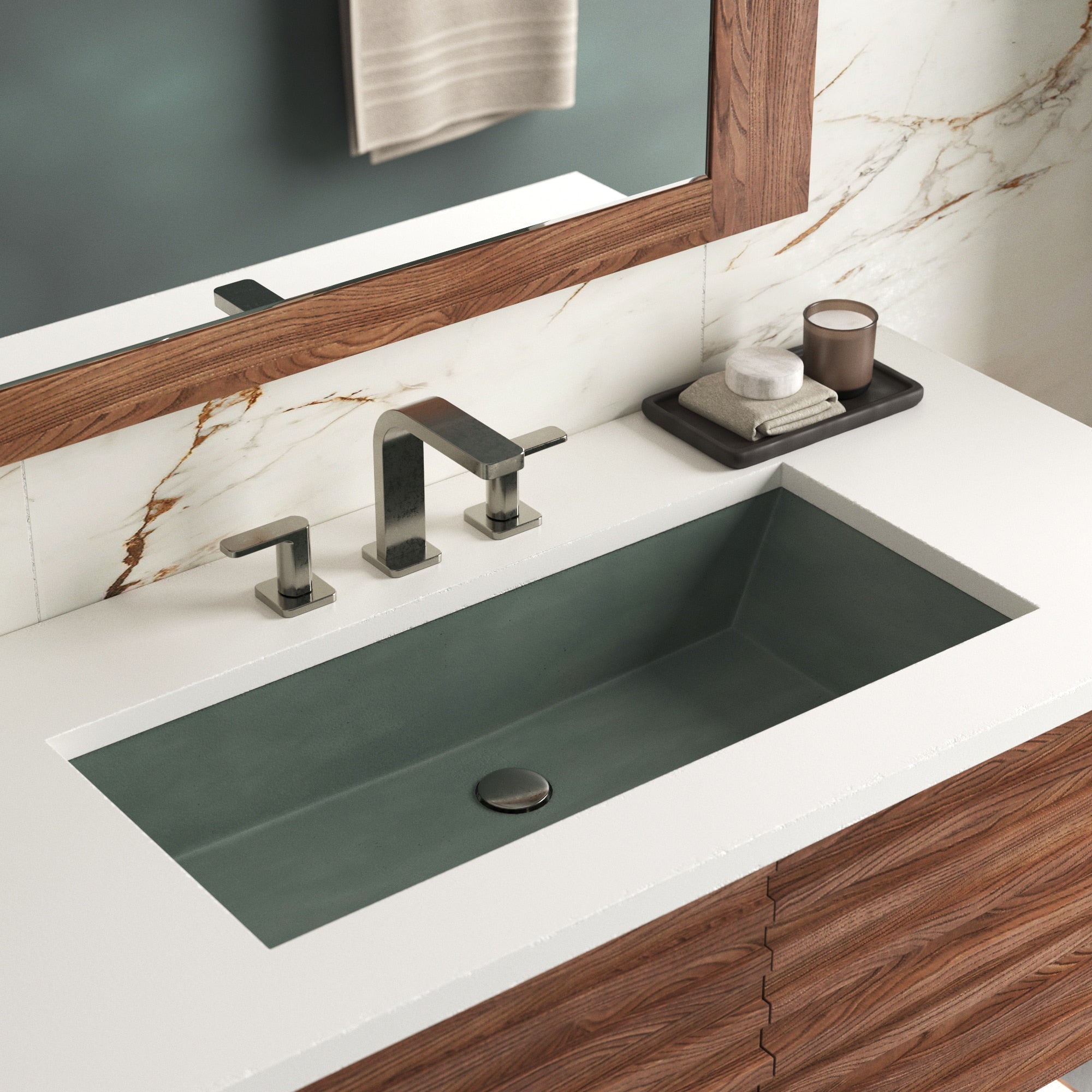 Native Trails Arcata 31" x 15" Rectangle Undermount NativeStone Concrete Bathroom Sink, Forest, NSL3115-F