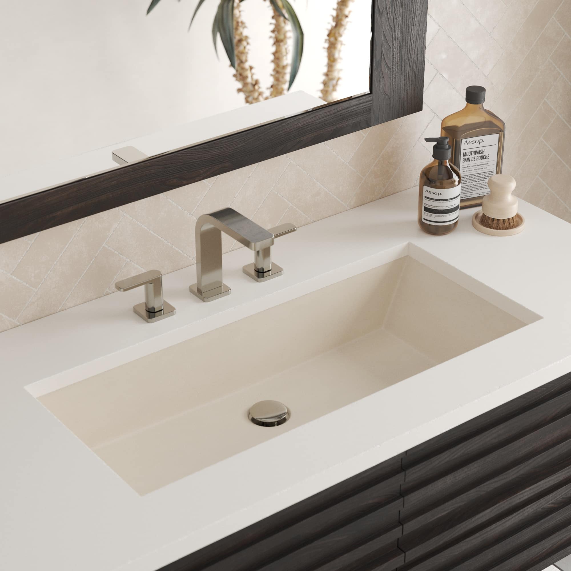 Native Trails Arcata 31" x 15" Rectangle Undermount NativeStone Concrete Bathroom Sink, Sand, NSL3115-D