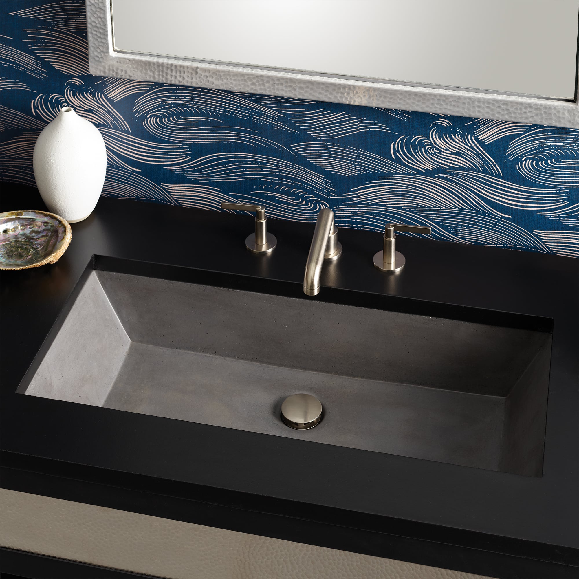 Native Trails Arcata 31" x 15" Rectangle Undermount NativeStone Concrete Bathroom Sink, Slate, NSL3115-S