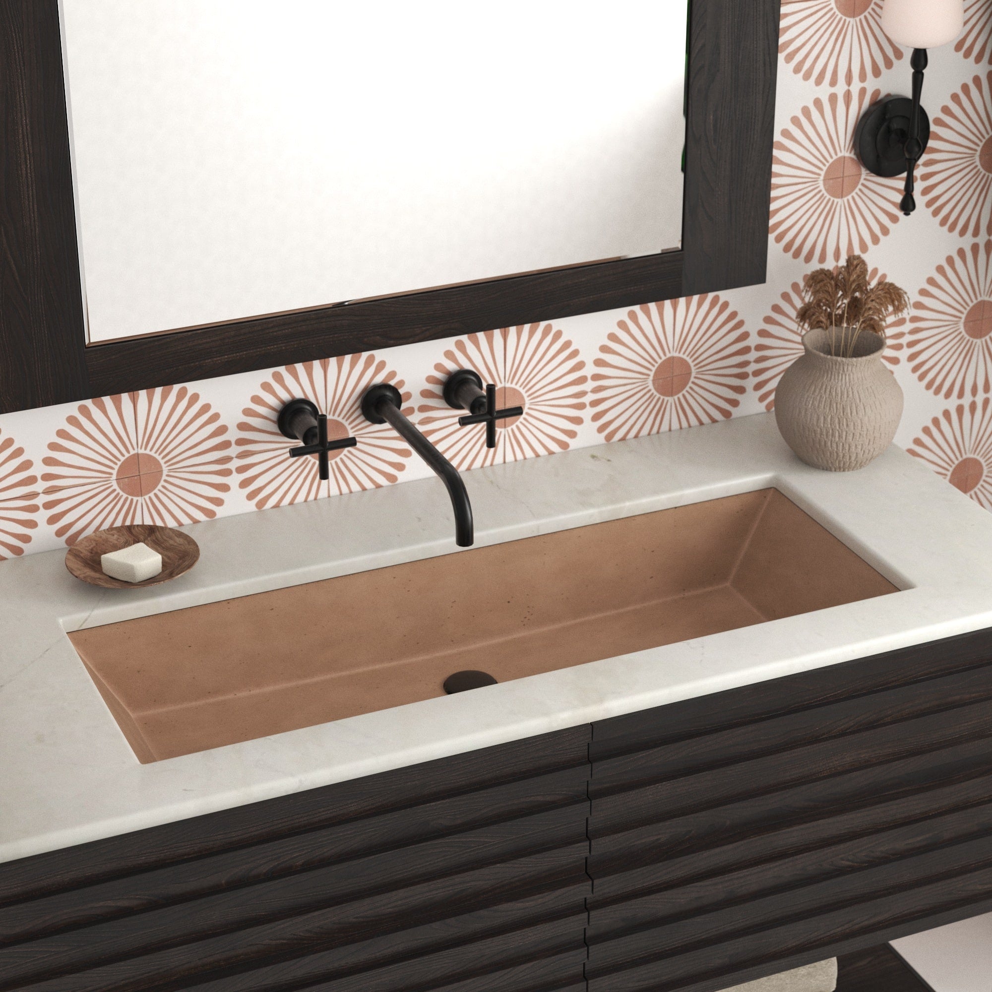 Native Trails Arcata 37" x 15" Rectangle Undermount NativeStone Concrete Bathroom Sink, Terracotta, NSL3715-T