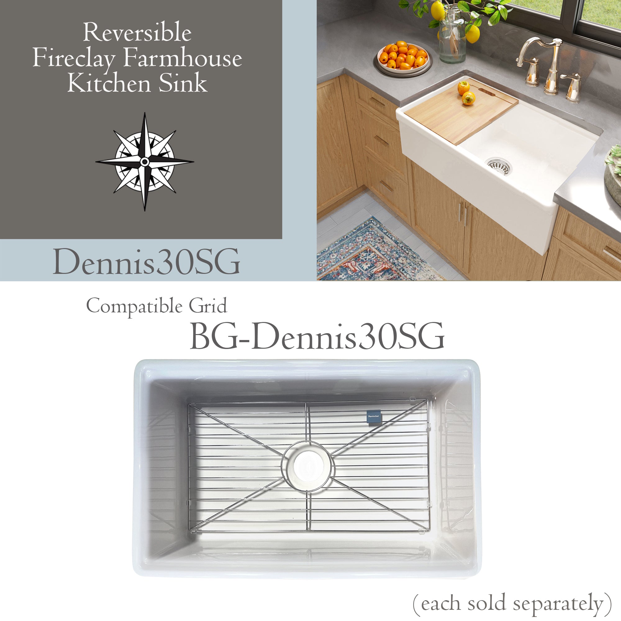Alternate Image for Nantucket Sinks Premium Kitchen Stainless Steel Bottom Grid Silver, BG-DENNIS30SG