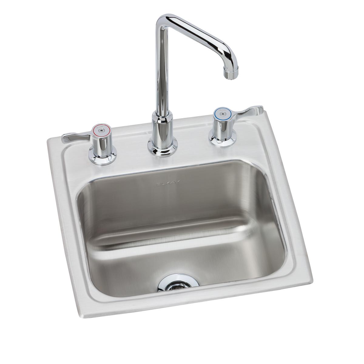 Elkay Lustertone Classic 15" Rectangular Stainless Steel Bar/Prep Sink Kit with Faucet, Lustrous Satin, 3 Faucet Holes, BLH15C
