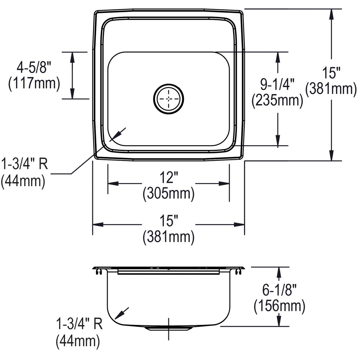 Alternate Image for Elkay Lustertone Classic 15" Rectangular Stainless Steel ADA Bar/Prep Sink, 3 Faucet Holes, BLRQ15603