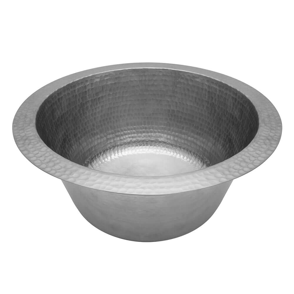Alternate Image for Premier Copper Products 12" Round Hammered Copper Bar Sink w/ 2" Drain Opening in Nickel, Matching Drain and Accessories, BSP5_BR12EN2-B