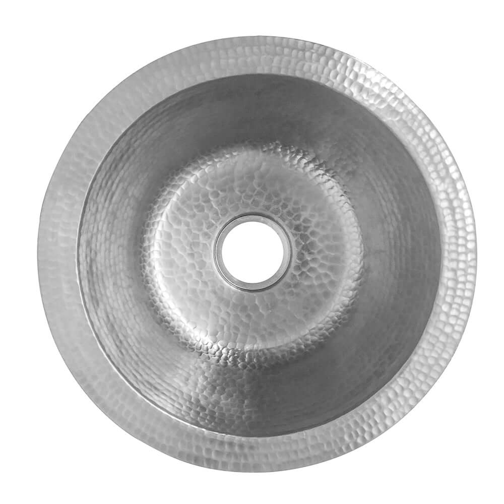 Alternate Image for Premier Copper Products 12" Round Hammered Copper Bar Sink w/ 2" Drain Opening in Nickel, Matching Drain and Accessories, BSP5_BR12EN2-B