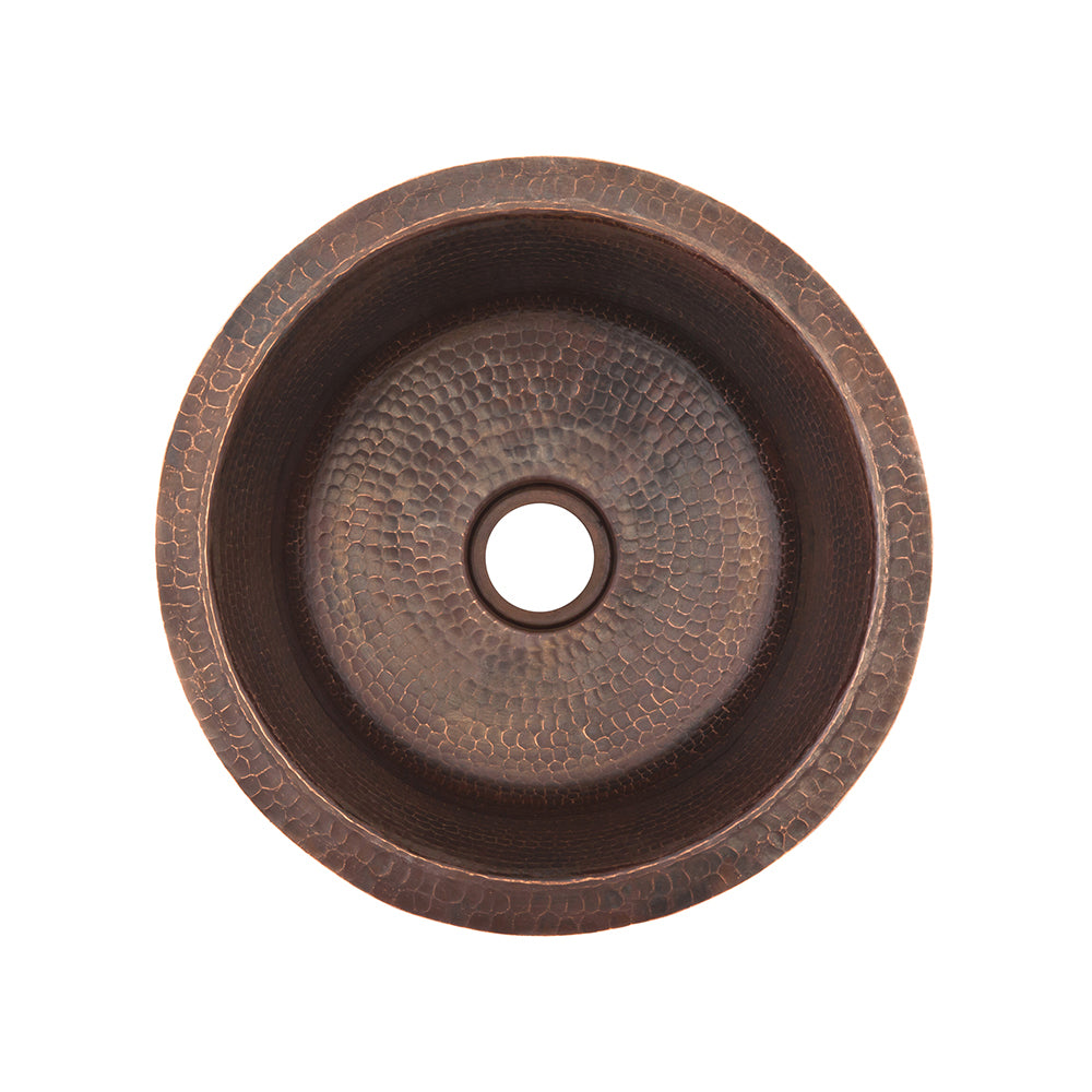 Alternate Image for Premier Copper Products 14" Round Hammered Copper Bar Sink w/ 2" Drain Opening, Matching Drain and Accessories, Oil Rubbed Bronze, BSP5_BR14DB2-B