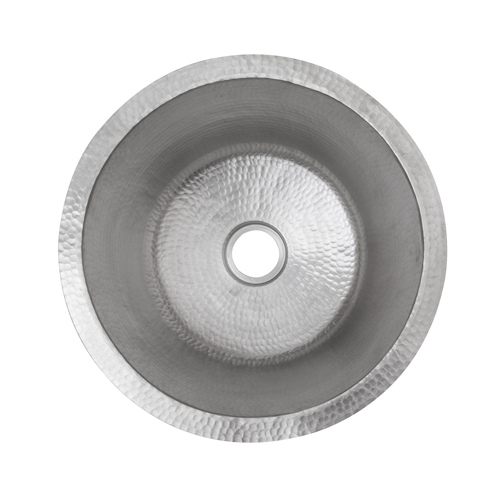 Alternate Image for Premier Copper Products 16" Round Hammered Copper Bar Sink in Nickel w/ 2" Drain Opening, Matching Drain and Accessories, BSP5_BR16EN2-B
