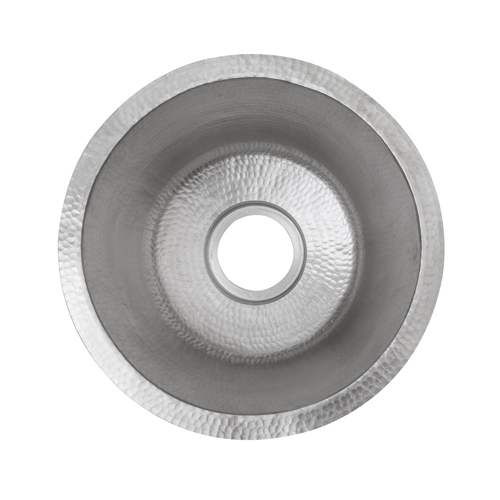 Alternate Image for Premier Copper Products 16" Round Hammered Copper Prep Bar Sink in Nickel w/ 3.5" Drain Opening, Matching Drain and Accessories, BSP5_BR16EN3-D
