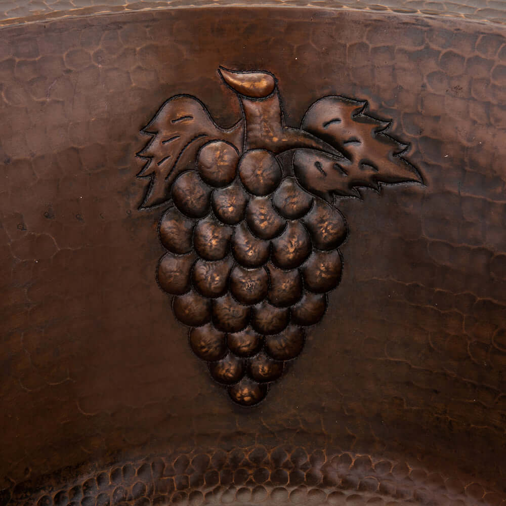 Alternate Image for Premier Copper Products 16" Round Copper Prep Bar Sink w/ Grapes and 3.5" Drain Opening, Matching Drain and Accessories, Oil Rubbed Bronze, BSP5_BR16GDB3-D
