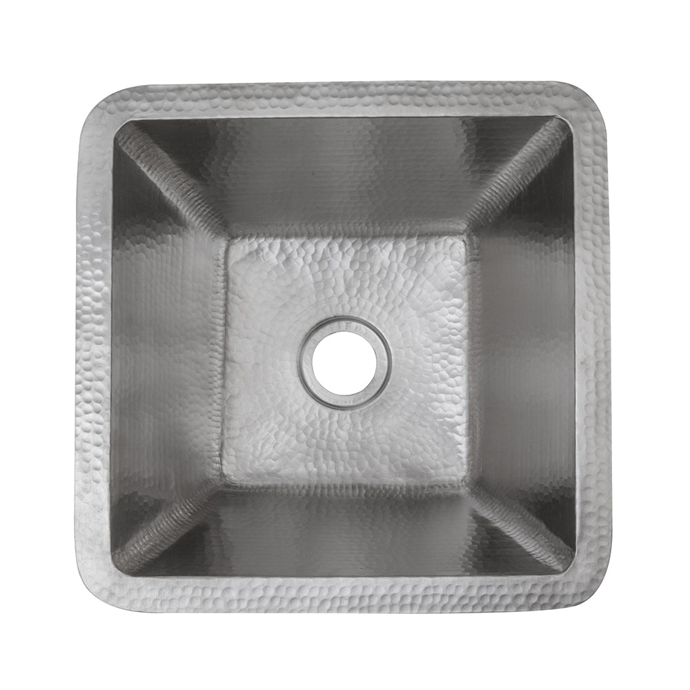 Alternate Image for Premier Copper Products 15" Square Hammered Copper Bar/Prep Sink in Nickel w/ 2" Drain Opening, Matching Drain and Accessories, BSP5_BS15EN2-B