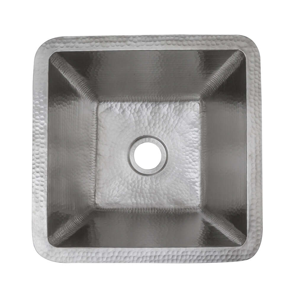 Alternate Image for Premier Copper Products 15" Square Hammered Copper Bar/Prep Sink in Nickel w/ 2" Drain Opening, Matching Drain and Accessories, BSP5_BS15EN2-B
