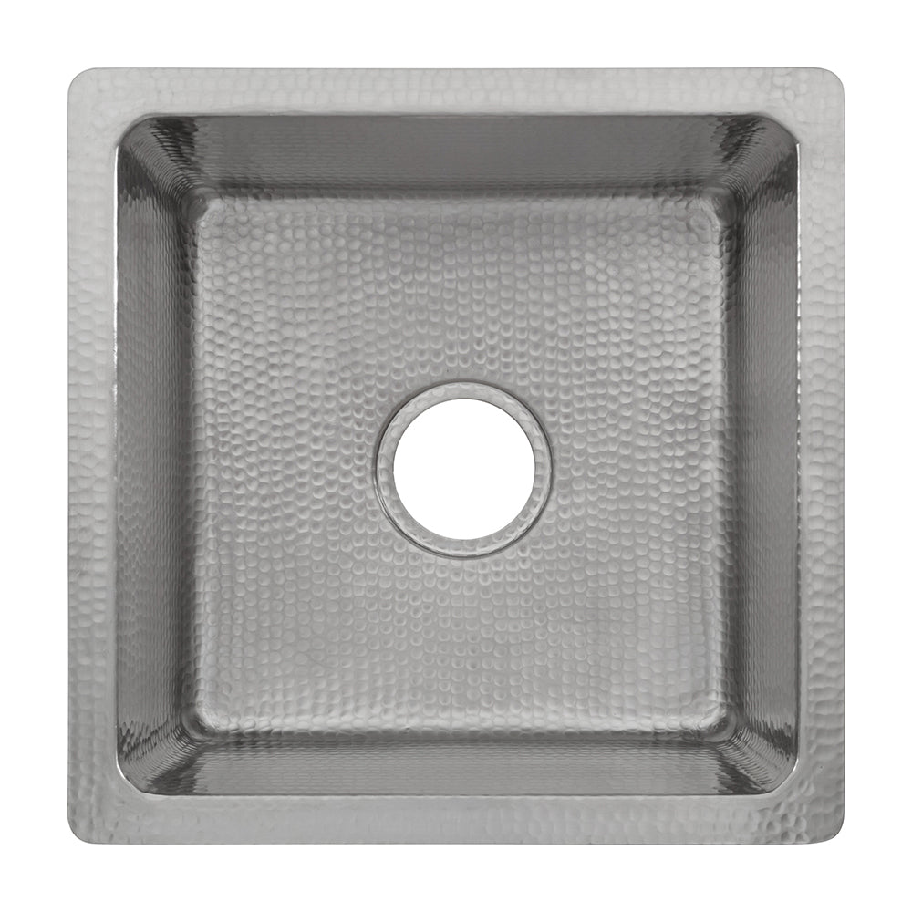 Alternate Image for Premier Copper Products 16" Square Hammered Copper Bar/Prep Sink in Nickel w/ 3.5" Drain Opening, Matching Drain and Accessories, BSP5_BS16EN3-G