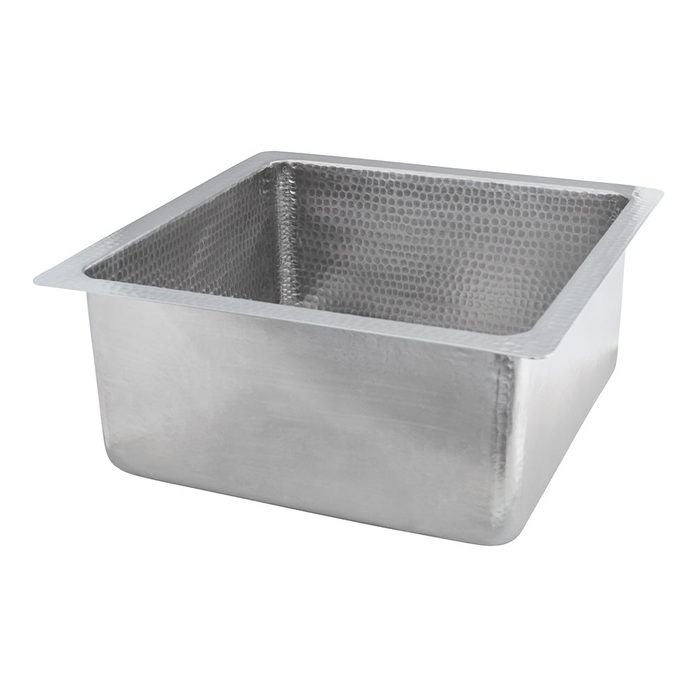 Alternate Image for Premier Copper Products 16" Square Hammered Copper Bar/Prep Sink in Nickel w/ 3.5" Drain Opening, Matching Drain and Accessories, BSP5_BS16EN3-G
