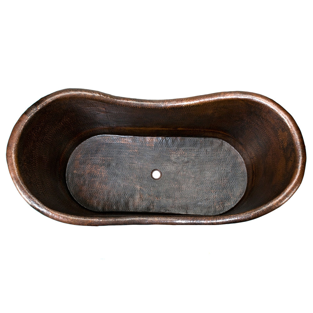 Alternate Image for Premier Copper Products 67" Hammered Copper Double Slipper Bathtub and Drain Package, Oil Rubbed Bronze, BSP5_BTD67DB