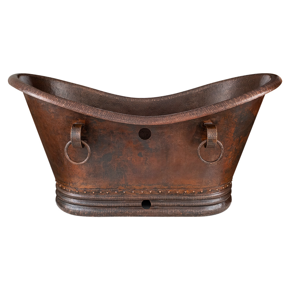 Alternate Image for Premier Copper Products 60" Hammered Copper Double Slipper Bathtub with Rings and Overflow Holes and Drain Package, Oil Rubbed Bronze, BSP5_BTDR60DBOF