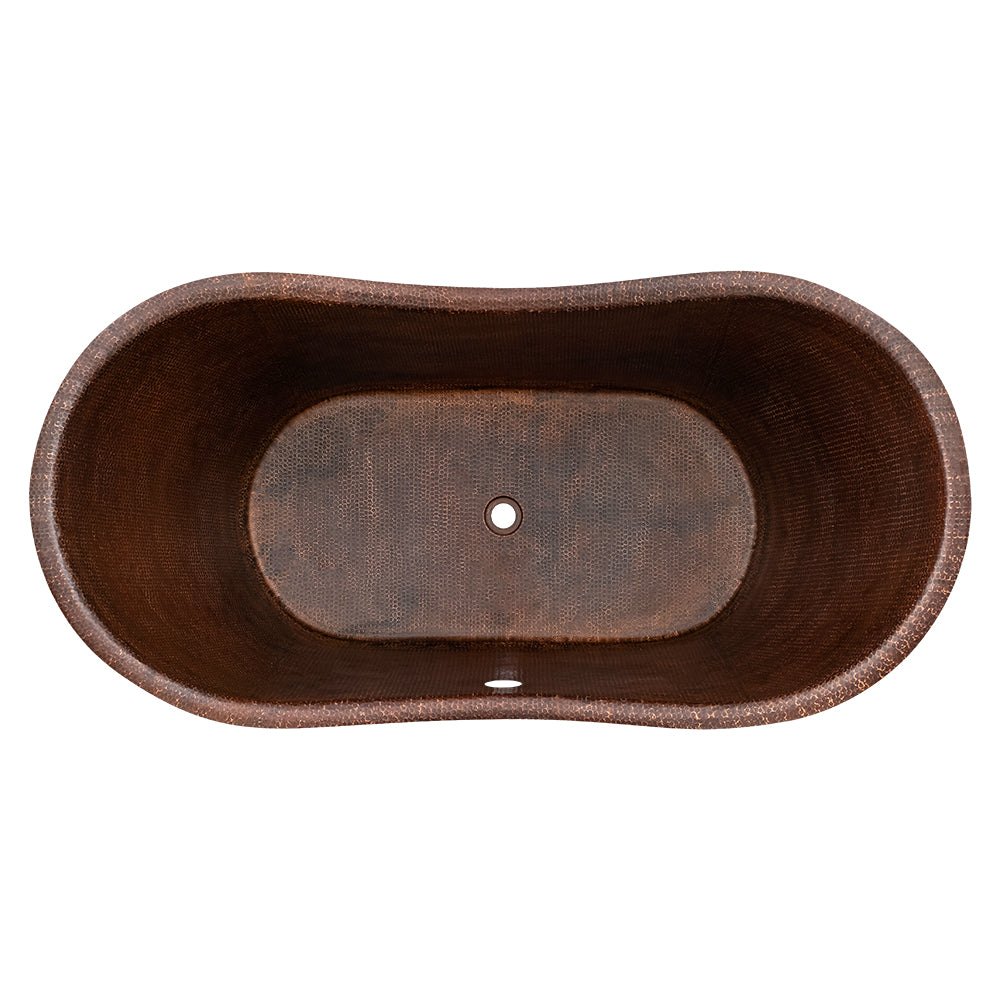 Alternate Image for Premier Copper Products 60" Hammered Copper Double Slipper Bathtub with Rings and Overflow Holes and Drain Package, Oil Rubbed Bronze, BSP5_BTDR60DBOF