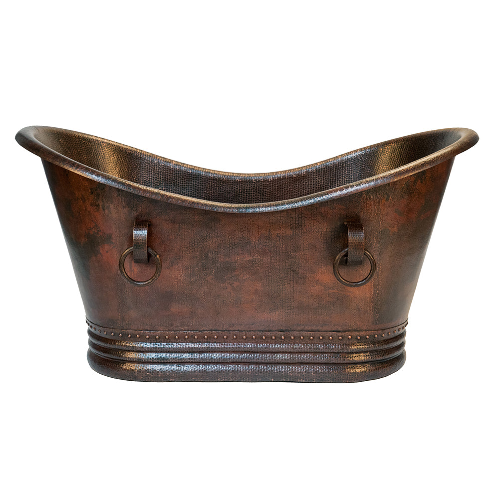 Alternate Image for Premier Copper Products 60" Hammered Copper Double Slipper Bathtub With Rings and Drain Package, Oil Rubbed Bronze, BSP5_BTDR60DB
