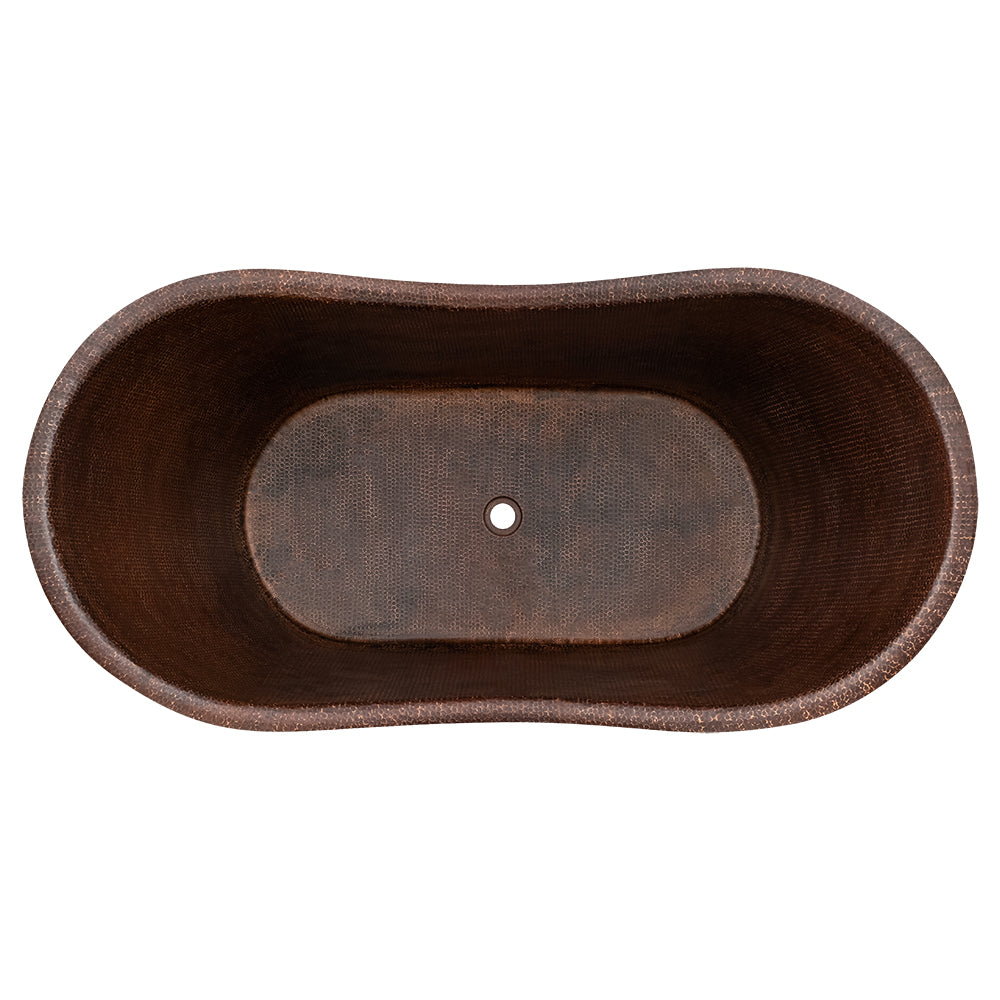 Alternative View of Premier Copper Products 60" Hammered Copper Double Slipper Bathtub With Rings, BTDR60DB