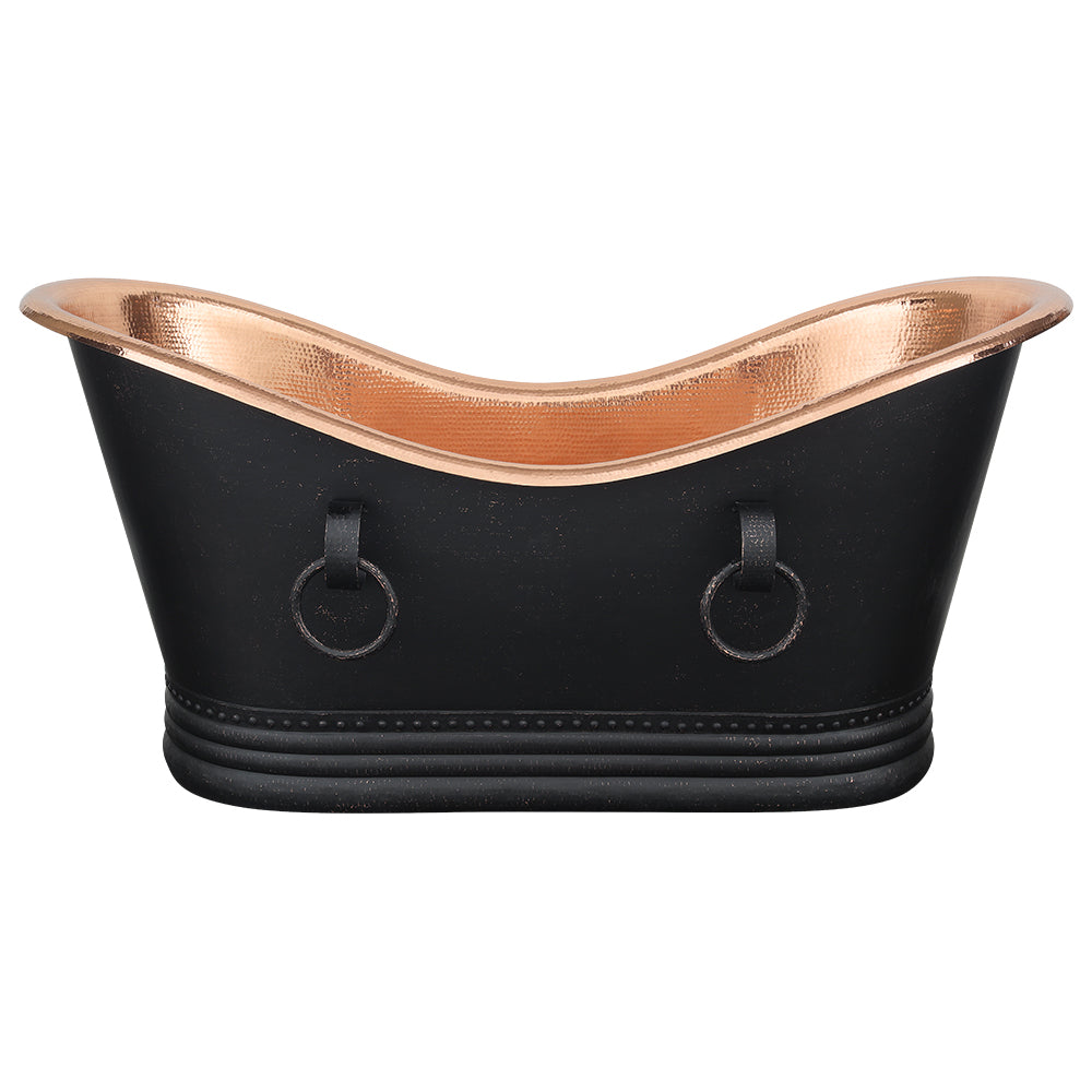 Alternate Image for Premier Copper Products 67" Hammered Copper Freestanding Bathtub, Glazed Black with Polished Copper, BTDR67BLKP