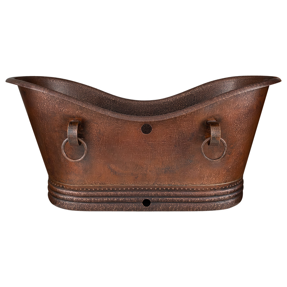 Alternate Image for Premier Copper Products 67" Hammered Copper Double Slipper Bathtub with Rings and Overflow Holes and Drain Package, Oil Rubbed Bronze, BSP5_BTDR67DBOF