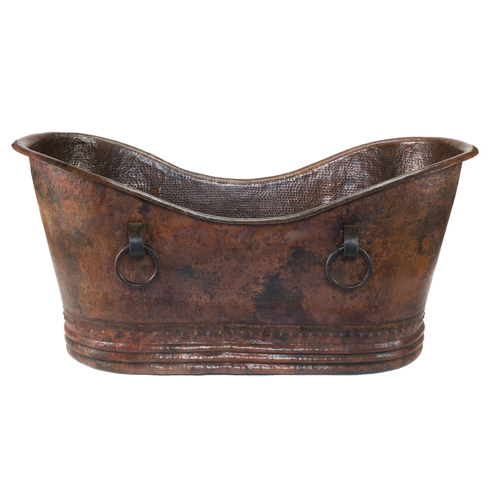 Alternate Image for Premier Copper Products 67" Hammered Copper Double Slipper Bathtub With Rings and Drain Package, Oil Rubbed Bronze, BSP5_BTDR67DB
