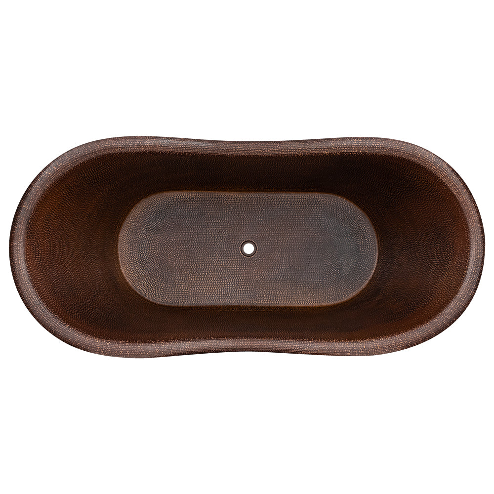 Alternative View of Premier Copper Products 67" Hammered Copper Double Slipper Bathtub With Rings, BTDR67DB