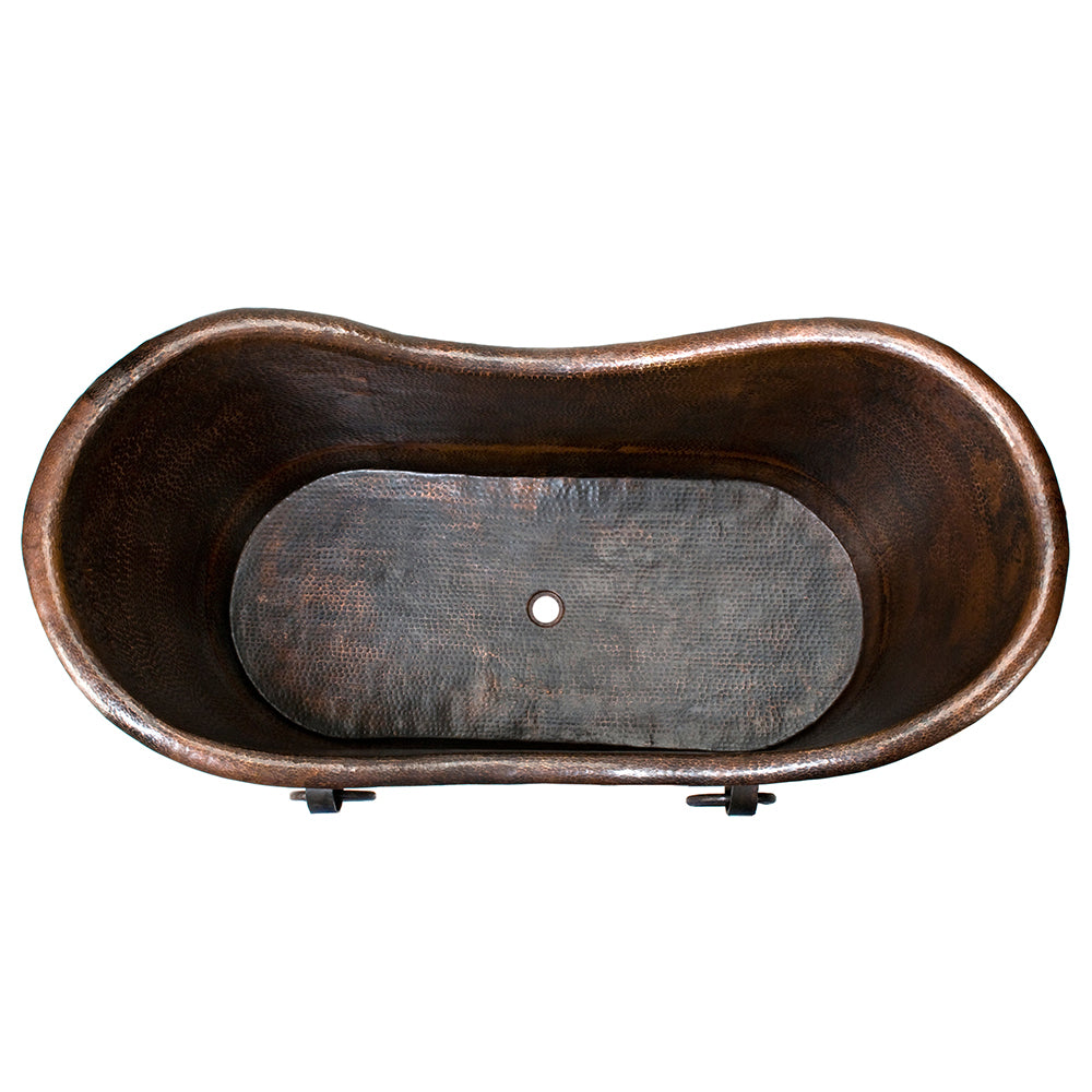 Alternate Image for Premier Copper Products 67" Hammered Copper Double Slipper Bathtub With Rings and Drain Package, Oil Rubbed Bronze, BSP5_BTDR67DB