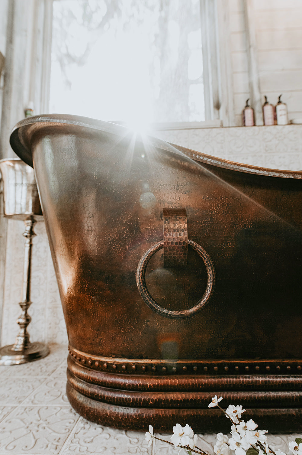 Alternate Image for Premier Copper Products 67" Hammered Copper Double Slipper Bathtub With Rings, BTDR67DB