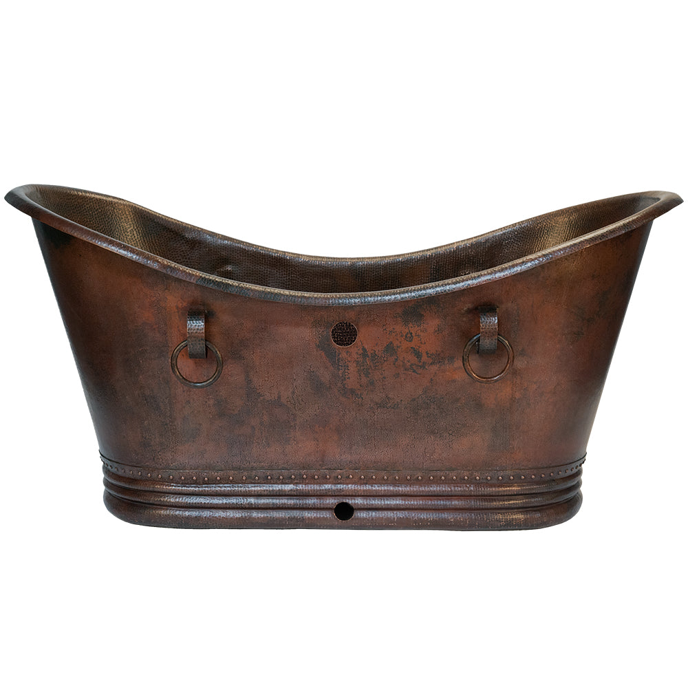 Alternate Image for Premier Copper Products 72" Hammered Copper Double Slipper Bathtub with Rings and Overflow Holes and Drain Package, Oil Rubbed Bronze, BSP5_BTDR72DBOF