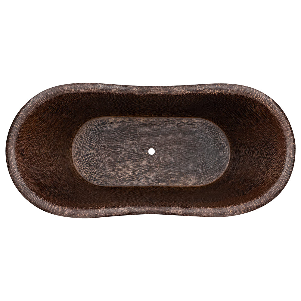 Alternative View of Premier Copper Products 72" Hammered Copper Double Slipper Bathtub With Rings, BTDR72DB