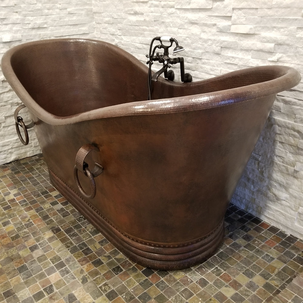 Alternate Image for Premier Copper Products 72" Hammered Copper Double Slipper Bathtub With Rings, BTDR72DB