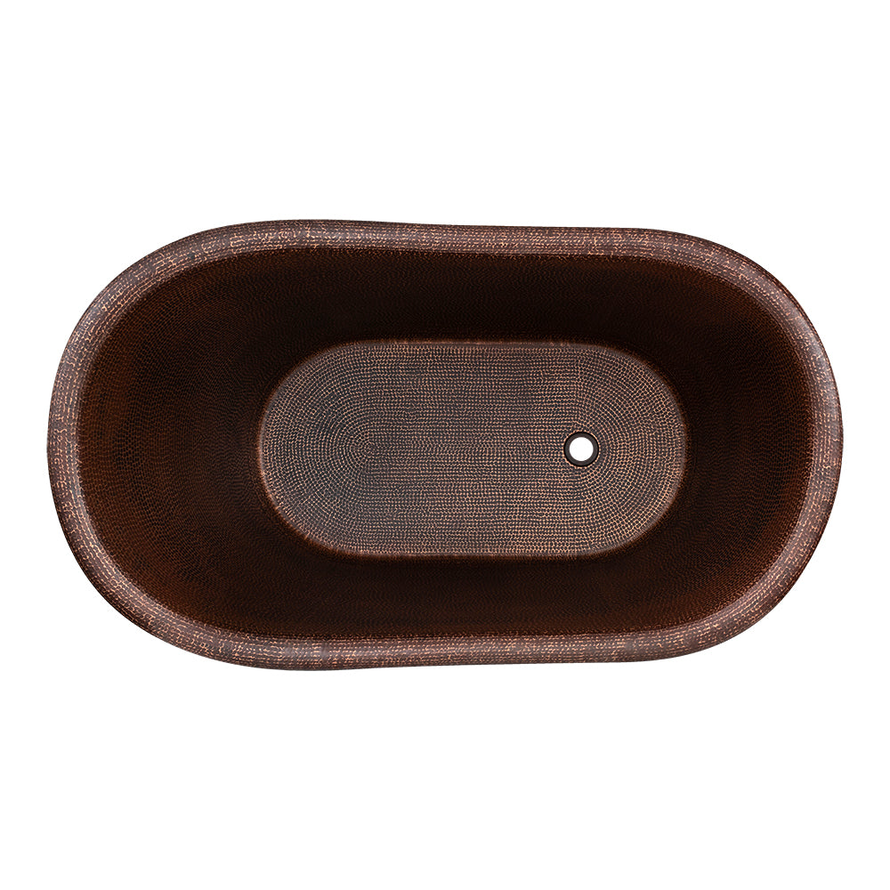 Alternate Image for Premier Copper Products 52" Small Hammered Copper Single Slipper Bathtub and Drain Package, Oil Rubbed Bronze, BSP5_BTS52DB