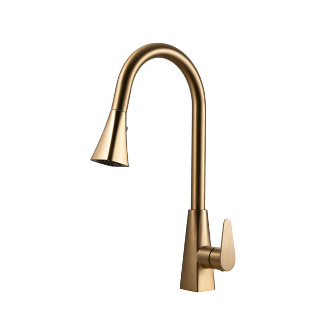 Houzer 1.75 GPM Catori Series Brushed Brass Single Handle Pull-Out Kitchen Faucet - CAT-172-BB