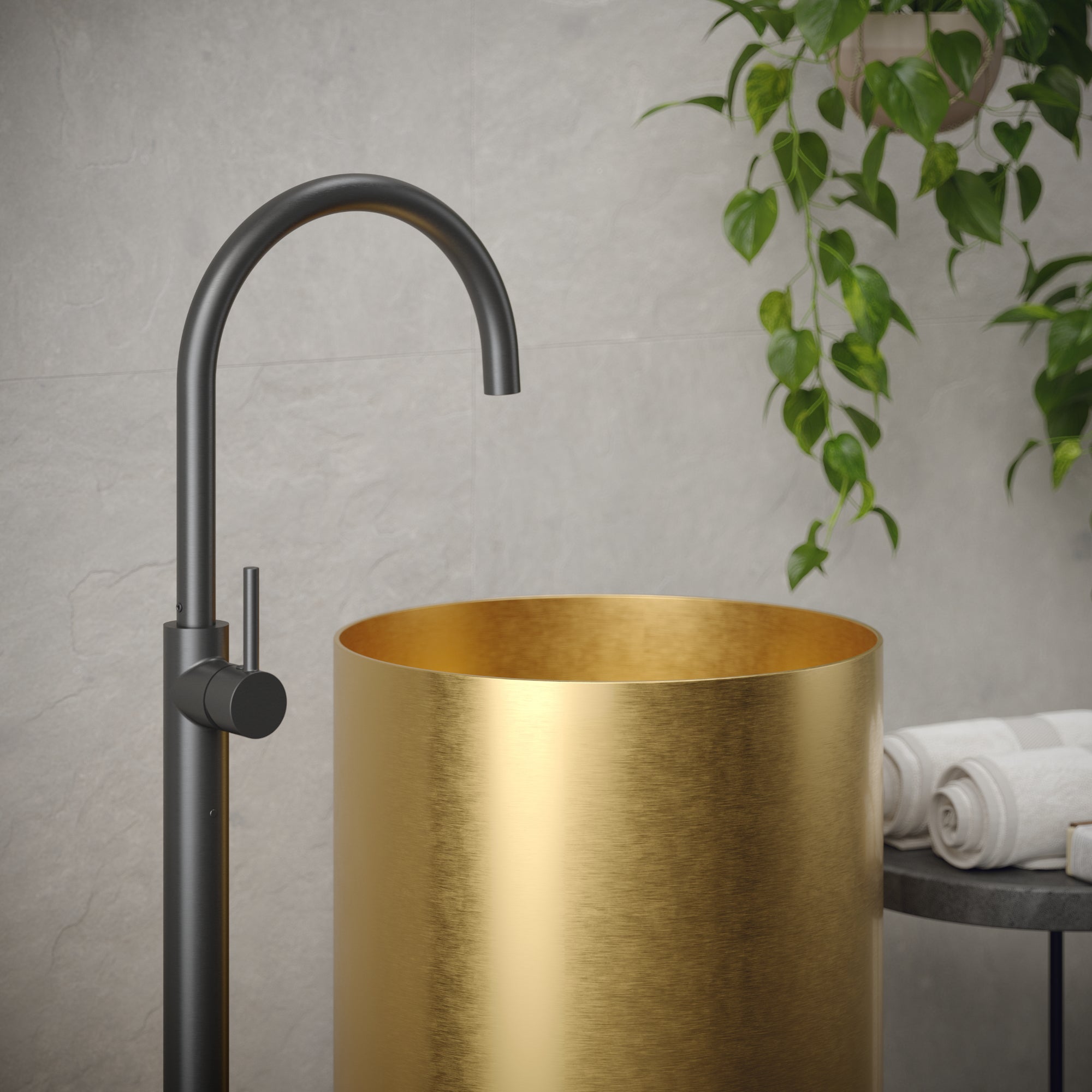 Alternate Image for Karran Cinox 15" x 15" Round Freestanding Stainless Steel Bathroom Sink, Gold, 16 Gauge, CCP100G