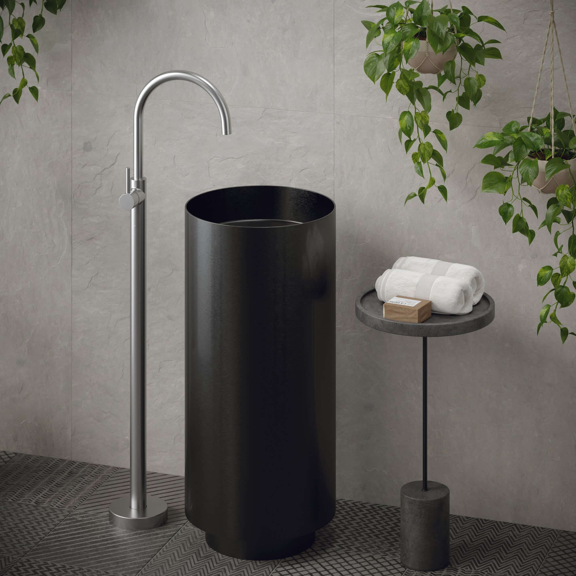 Alternate Image for Karran Cinox 15" x 15" Round Freestanding Stainless Steel Bathroom Sink, Gunmetal Grey, 16 Gauge, CCP100GG