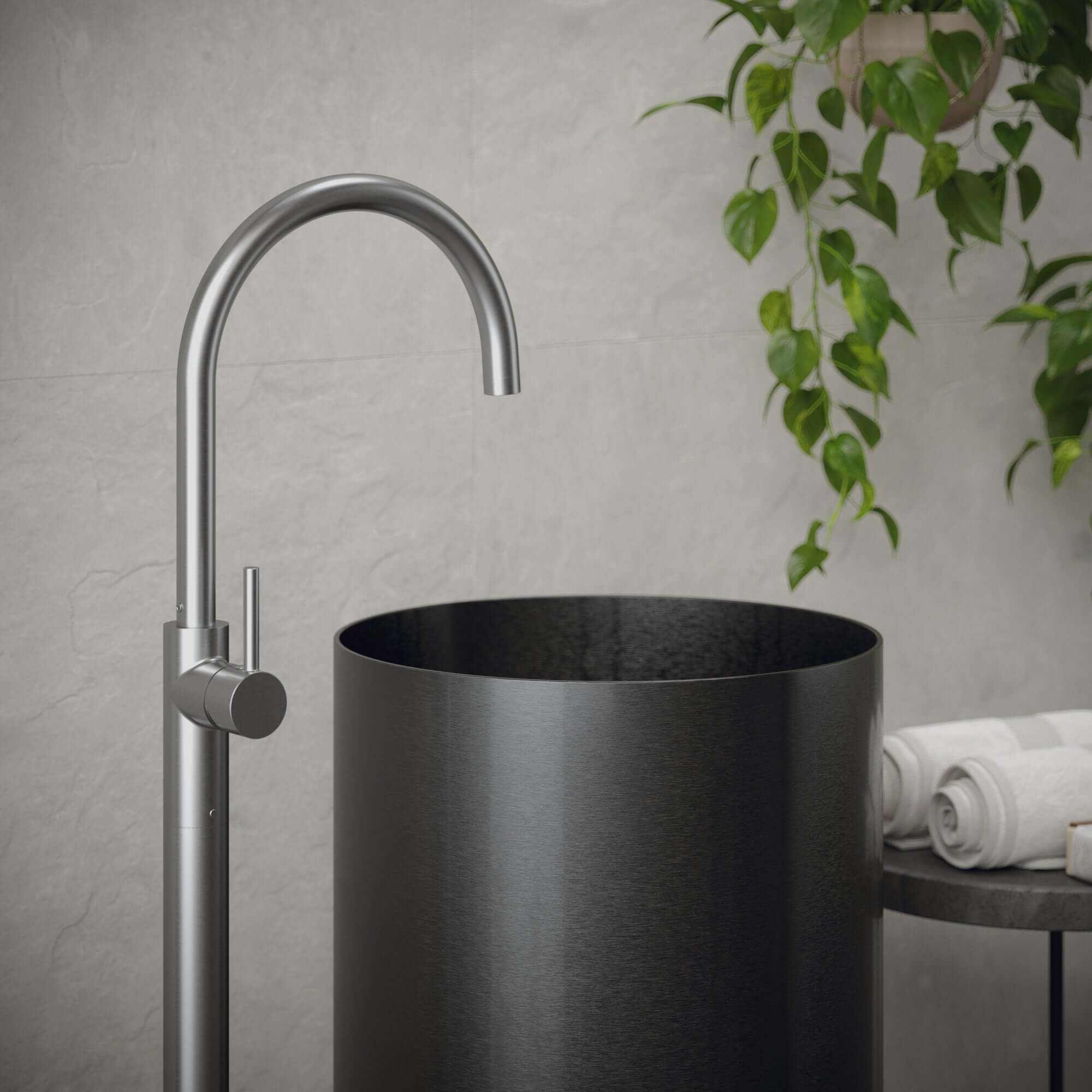 Alternate Image for Karran Cinox 15" x 15" Round Freestanding Stainless Steel Bathroom Sink, Gunmetal Grey, 16 Gauge, CCP100GG