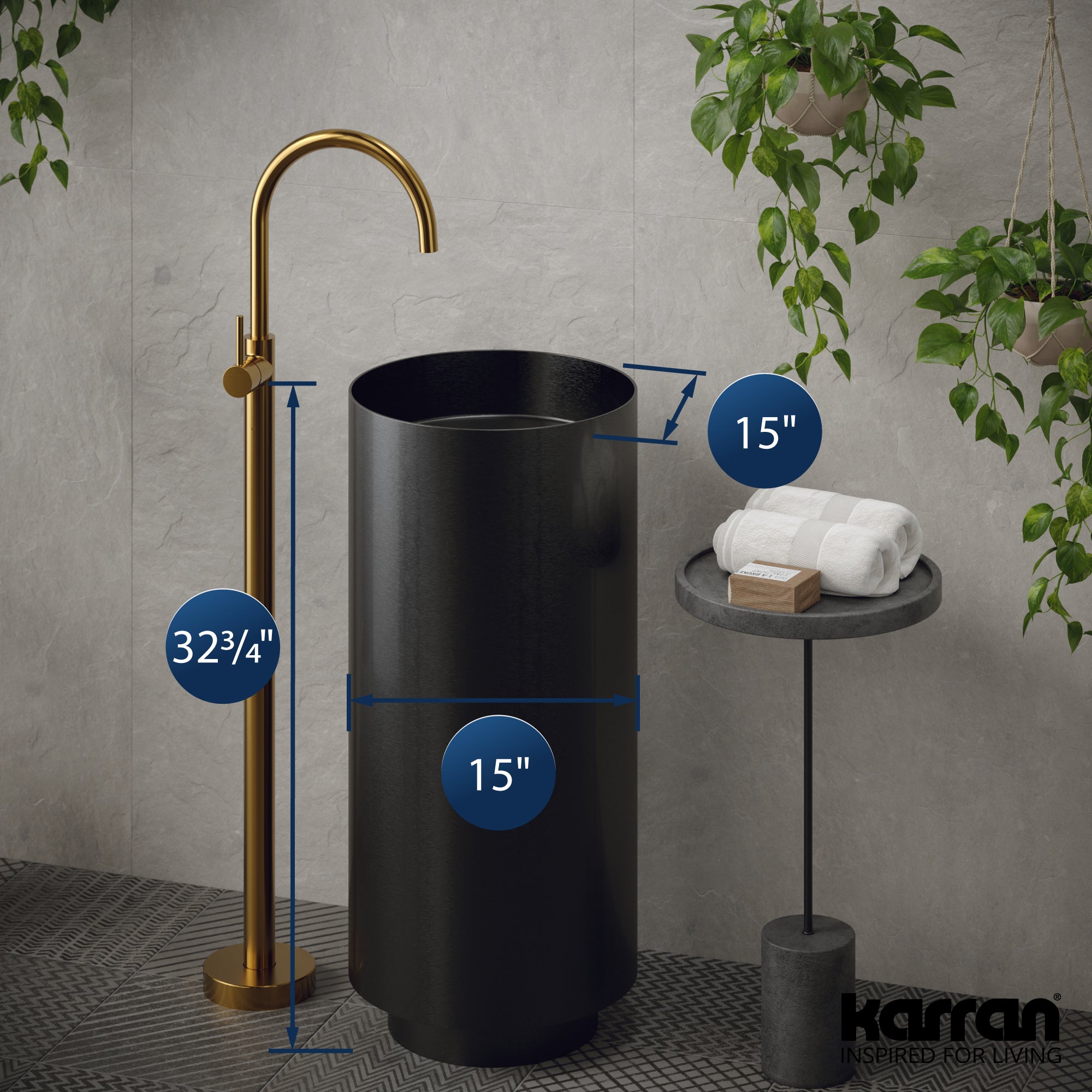 Alternate Image for Karran Cinox 15" x 15" Round Freestanding Stainless Steel Bathroom Sink, Gunmetal Grey, 16 Gauge, CCP100GG