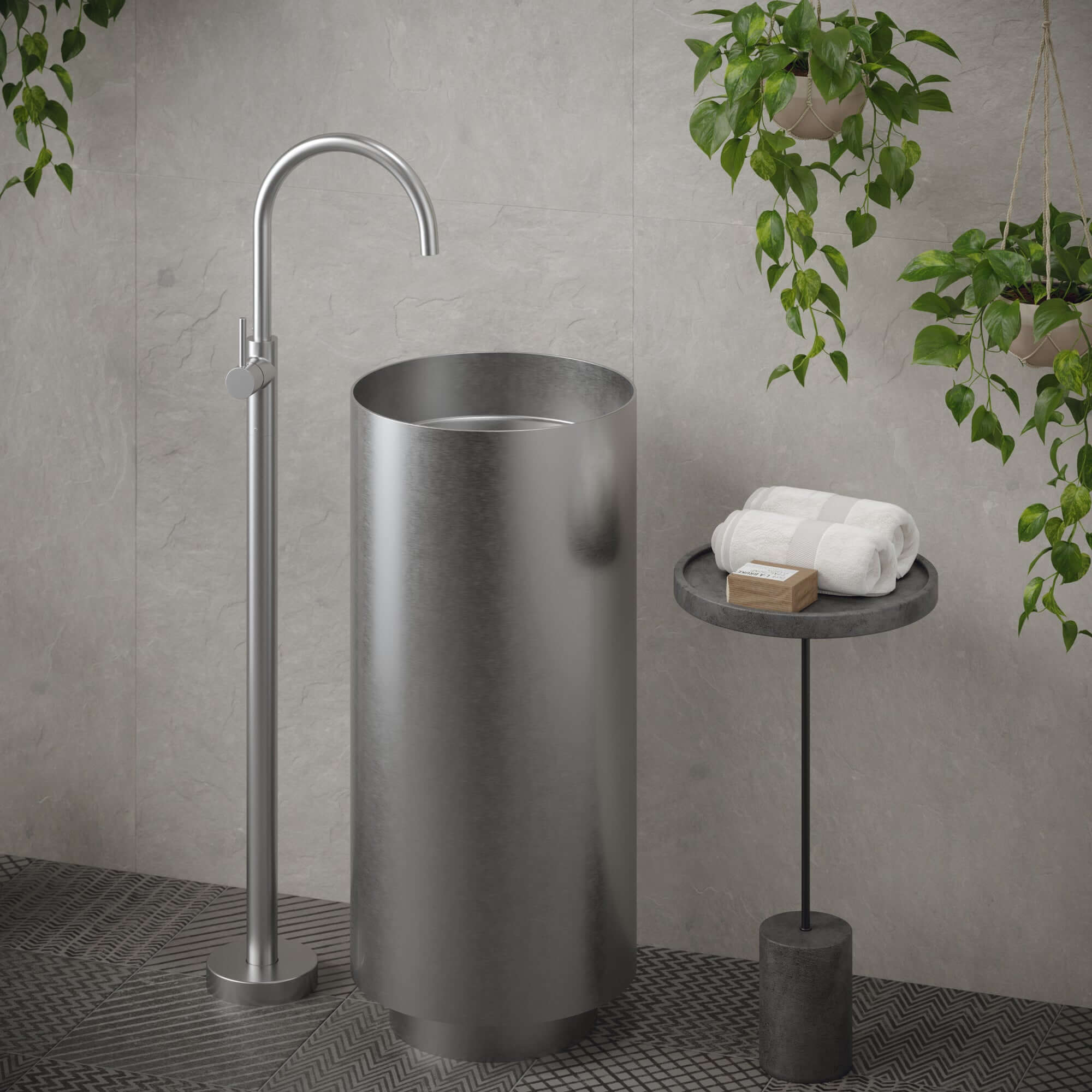 Alternate Image for Karran Cinox 15" x 15" Round Freestanding Stainless Steel Bathroom Sink, 16 Gauge, CCP100SS