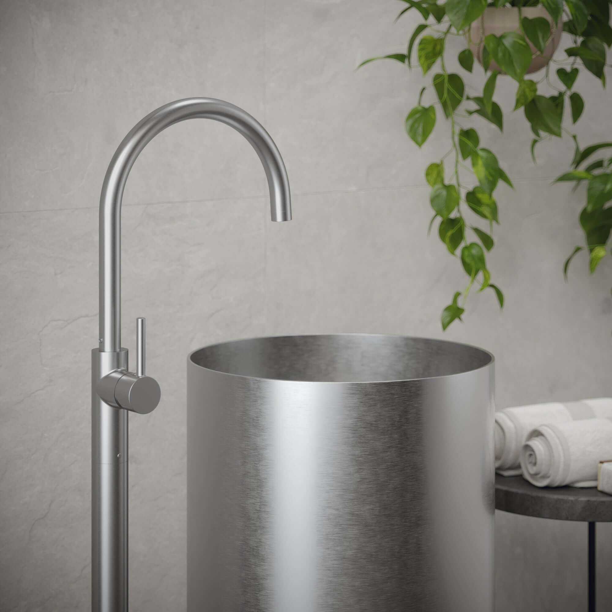 Alternate Image for Karran Cinox 15" x 15" Round Freestanding Stainless Steel Bathroom Sink, 16 Gauge, CCP100SS