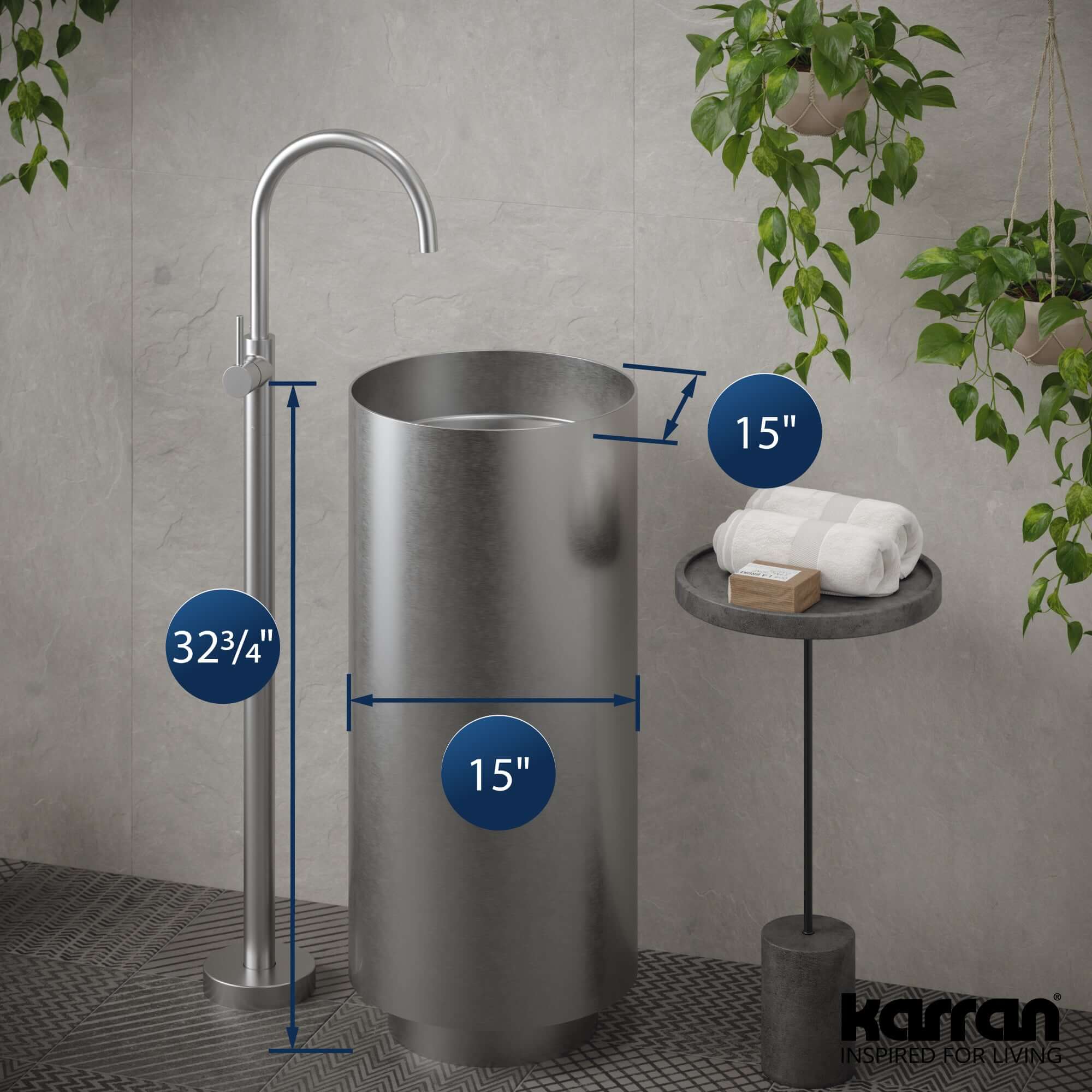 Alternate Image for Karran Cinox 15" x 15" Round Freestanding Stainless Steel Bathroom Sink, 16 Gauge, CCP100SS