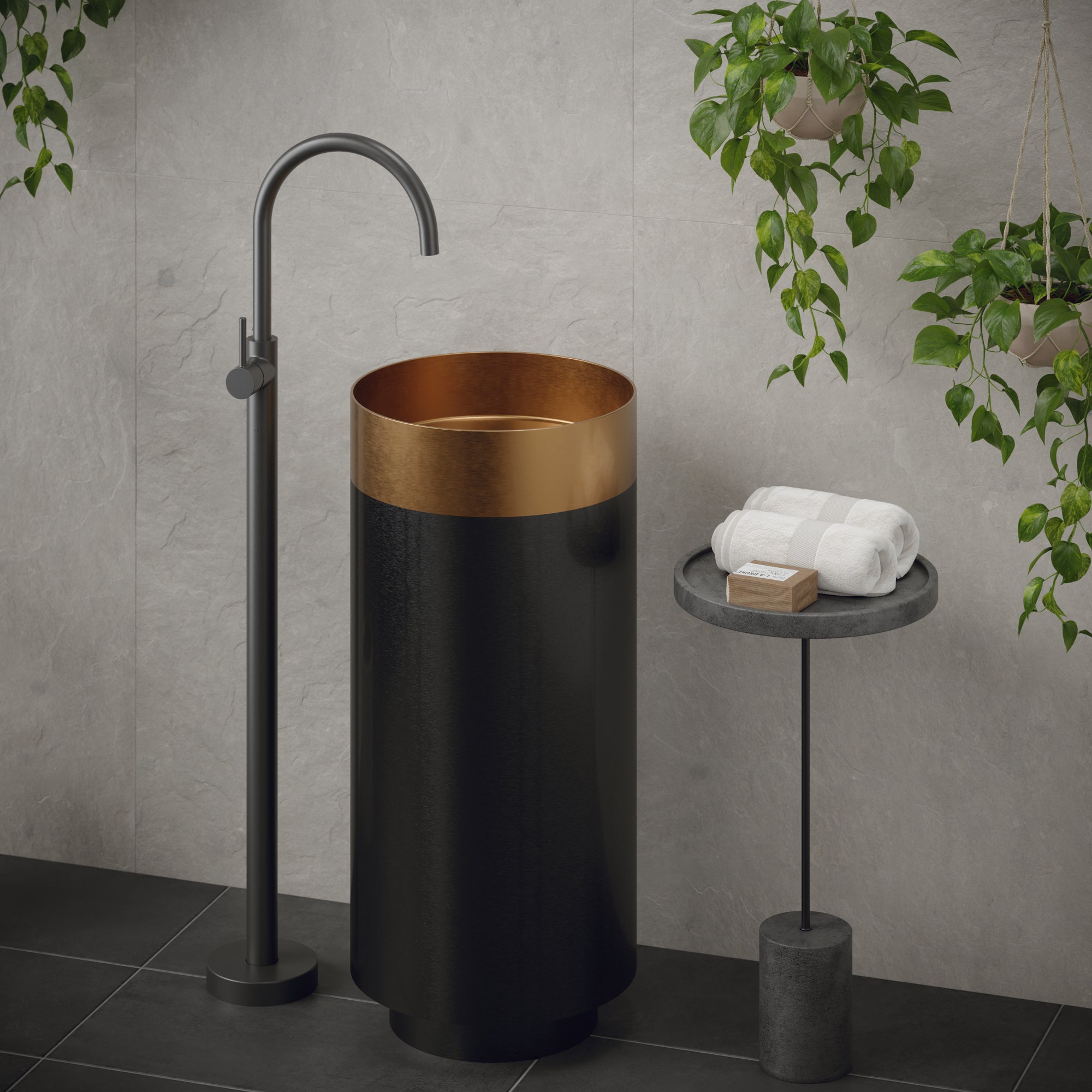 Alternate Image for Karran Cinox 15" x 15" Round Freestanding Stainless Steel Bathroom Sink, Brushed Copper and Gunmetal Grey, 16 Gauge, CCP200BC