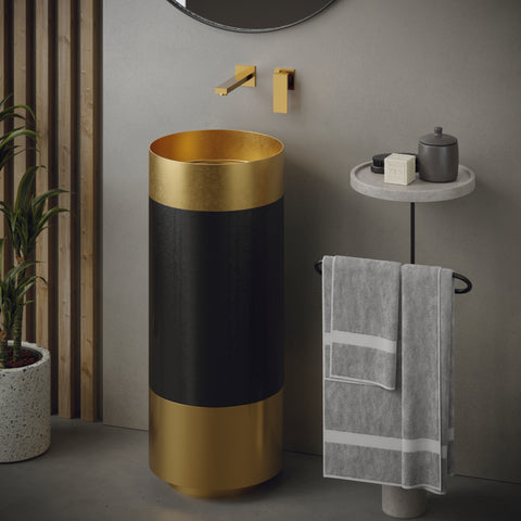 Karran Cinox 15" x 15" Round Freestanding Stainless Steel Bathroom Sink, Gold and Gunmetal Grey, 16 Gauge, CCP300G
