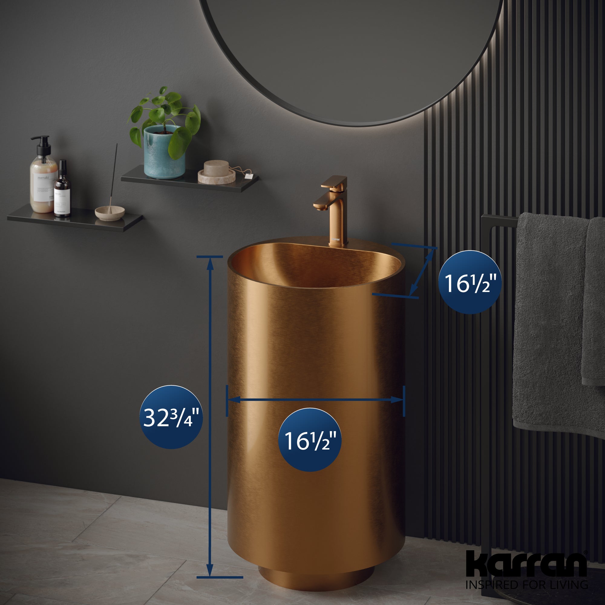 Alternate Image for Karran Cinox 16.5" x 16.5" Round Freestanding Stainless Steel Bathroom Sink, Brushed Copper, 16 Gauge, CCP400BC