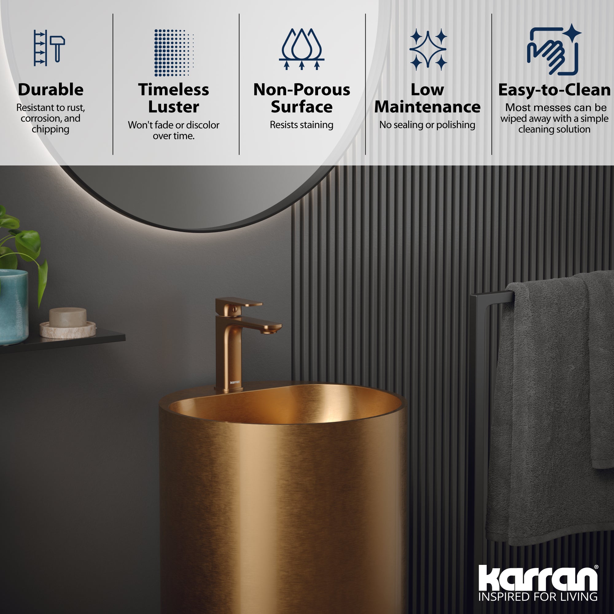 Alternate Image for Karran Cinox 16.5" x 16.5" Round Freestanding Stainless Steel Bathroom Sink, Brushed Copper, 16 Gauge, CCP400BC