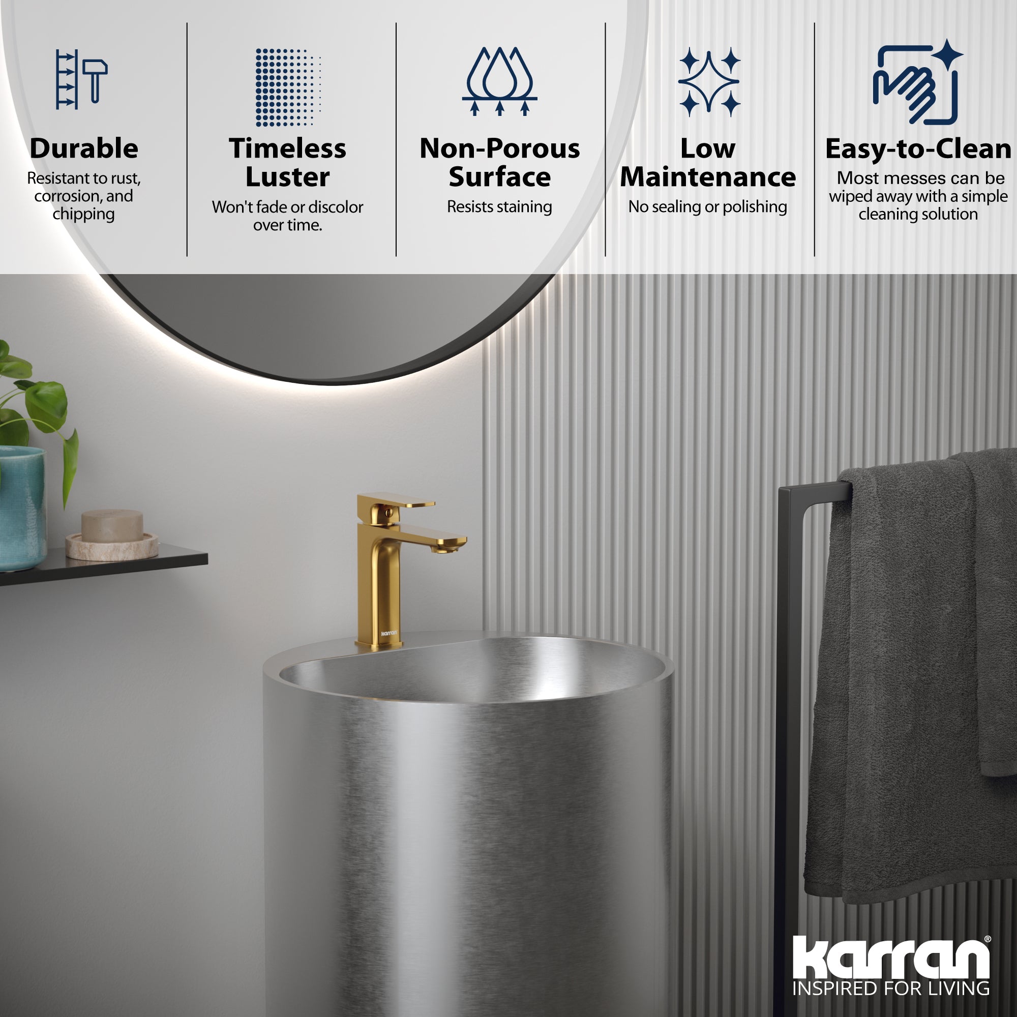 Alternate Image for Karran Cinox 16.5" x 16.5" Round Freestanding Stainless Steel Bathroom Sink, 16 Gauge, CCP400SS