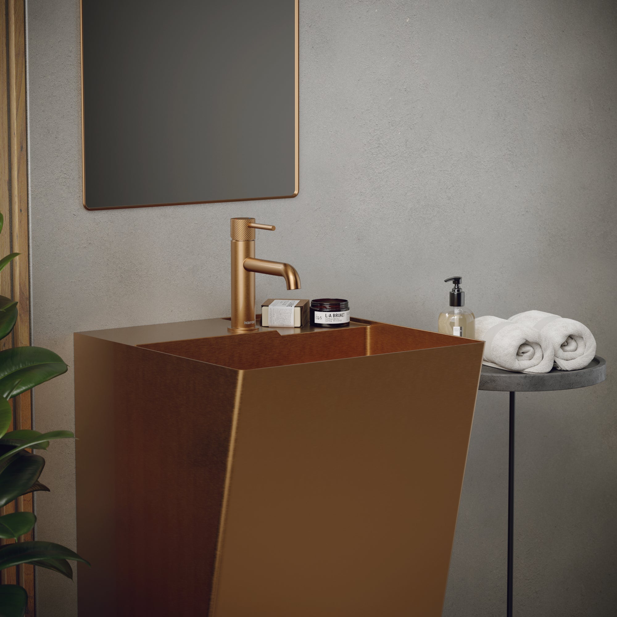 Alternate Image for Karran Cinox 19.75" x 16.5" Rectangular Wall-Adjacent, Freestanding Stainless Steel Bathroom Sink, Brushed Copper, 16 Gauge, CCP500BC
