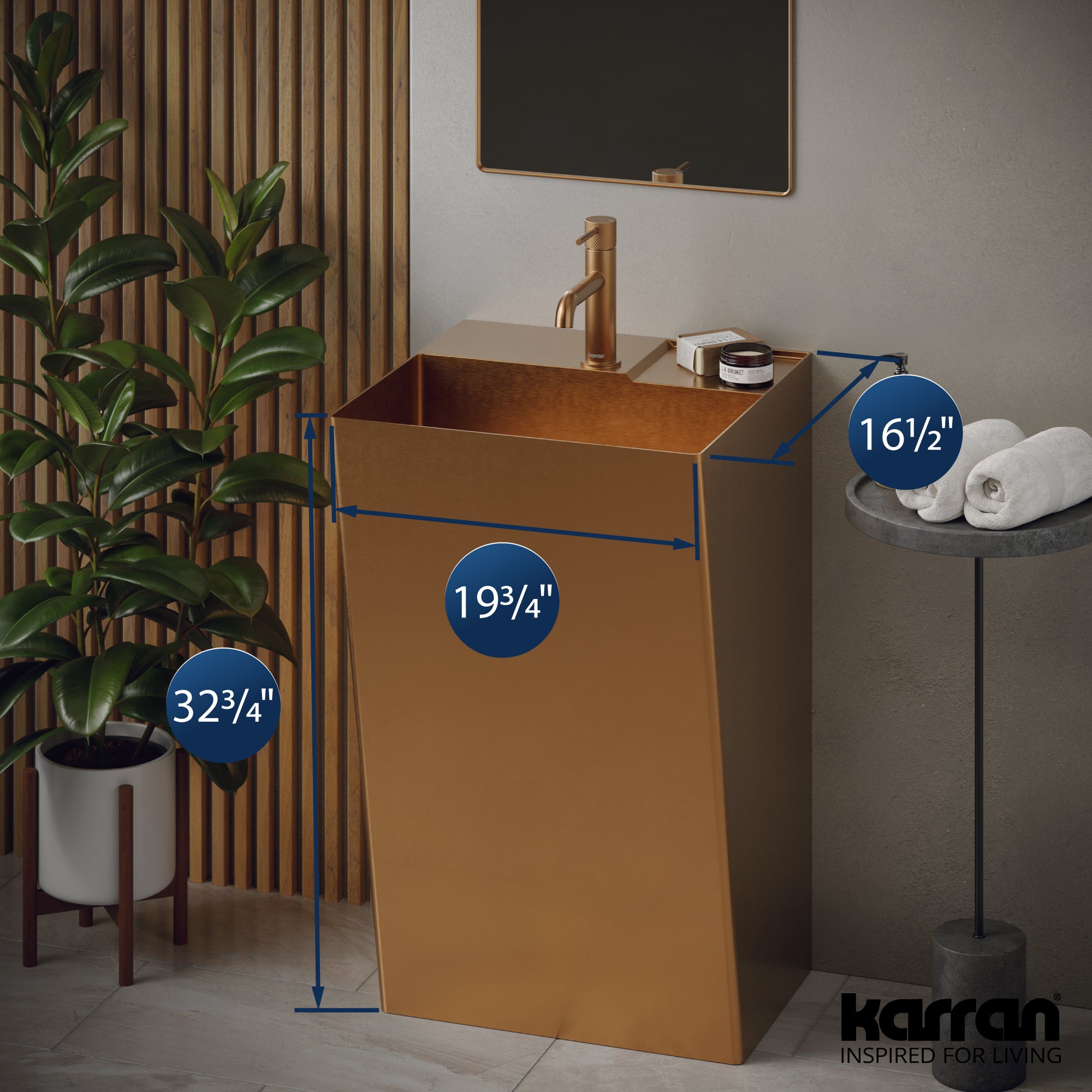 Alternate Image for Karran Cinox 19.75" x 16.5" Rectangular Wall-Adjacent, Freestanding Stainless Steel Bathroom Sink, Brushed Copper, 16 Gauge, CCP500BC