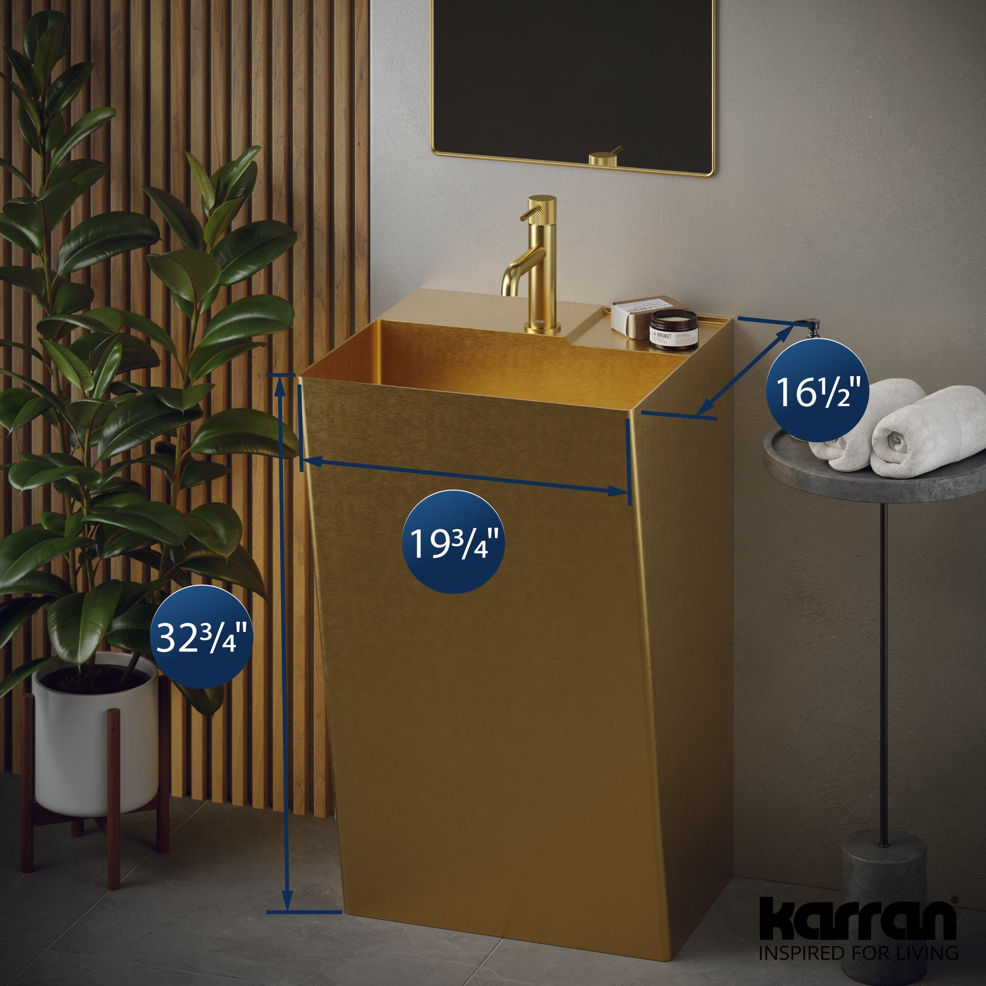 Alternate Image for Karran Cinox 19.75" x 16.5" Rectangular Wall-Adjacent, Freestanding Stainless Steel Bathroom Sink, Gold, 16 Gauge, CCP500G