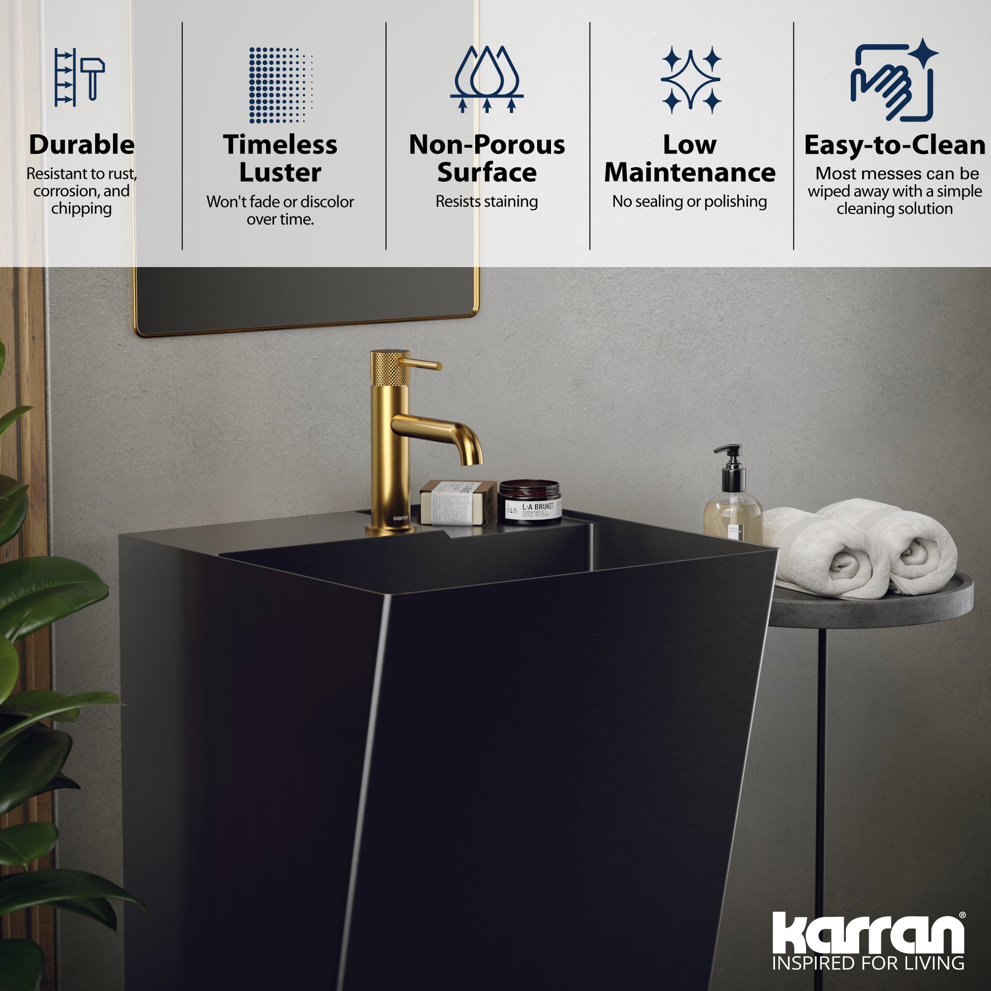 Alternate Image for Karran Cinox 19.75" x 16.5" Rectangular Wall-Adjacent, Freestanding Stainless Steel Bathroom Sink, Gunmetal Grey, 16 Gauge, CCP500GG