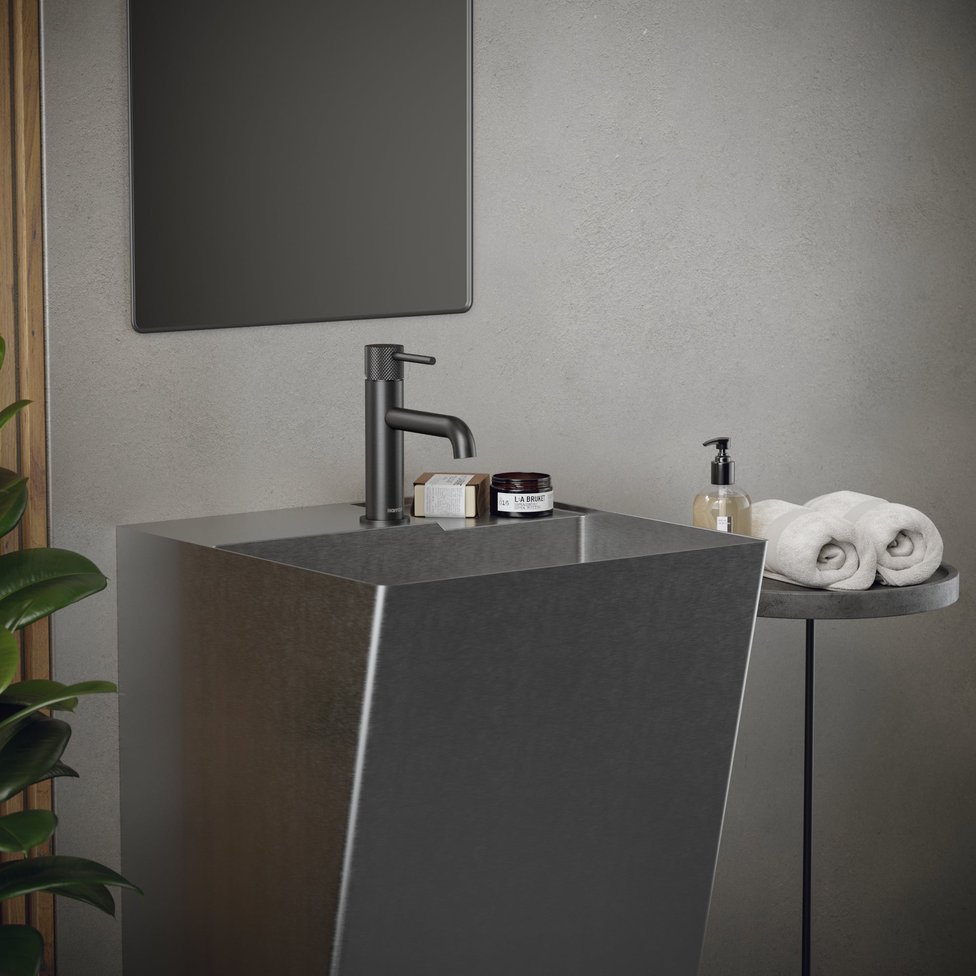 Alternate Image for Karran Cinox 19.75" x 16.5" Rectangular Wall-Adjacent, Freestanding Stainless Steel Bathroom Sink, 16 Gauge, CCP500SS